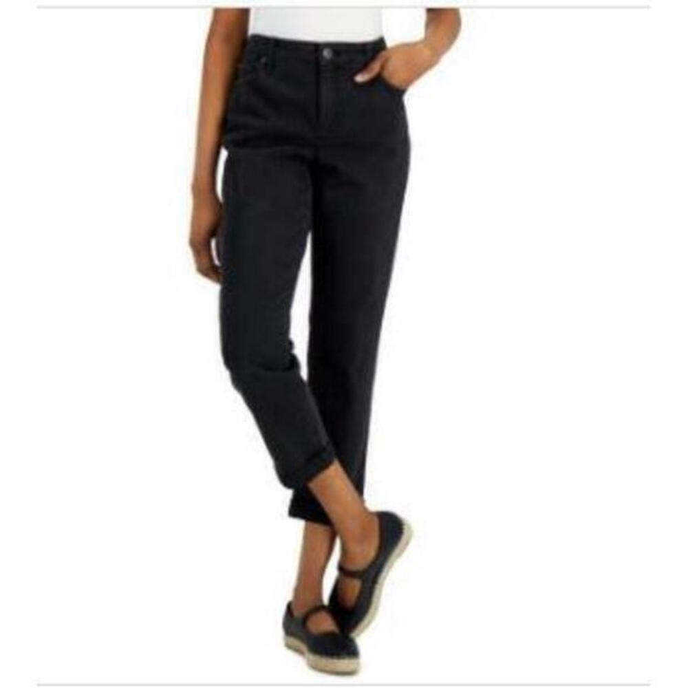 Style & Co. Women's Black Curvy Destructed Girlfriend Jeans Washed 8 NWT